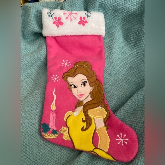 Christmas Stocking Disney Princess Beauty & the Beast Belle Pink Embroidered - Picture 1 of 7